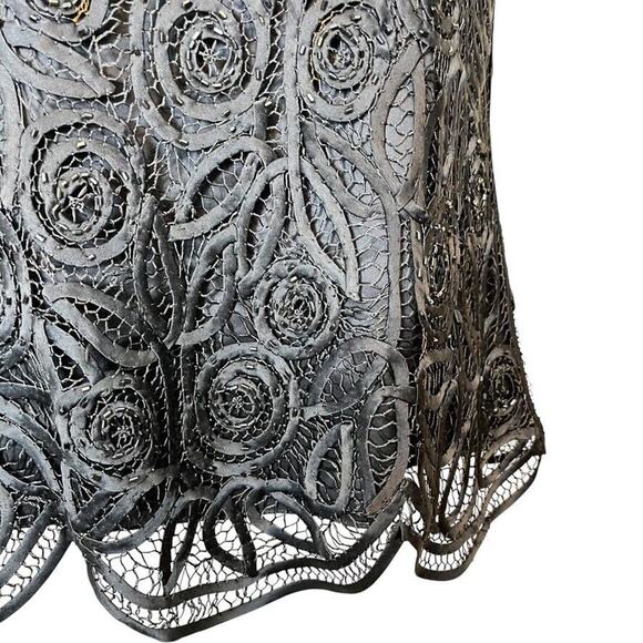 Soulmates Silk Whimsigoth Beaded Crochet Sleeveless Top Soutache Navy Satin sz S - Picture 7 of 16